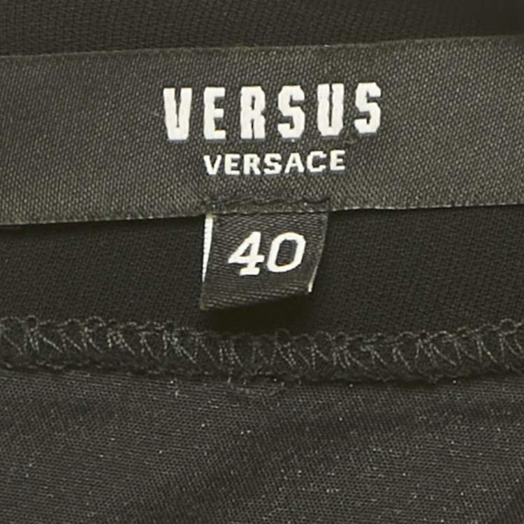 Pre Owned Versus Versace Black Crepe Logo Metal Detail Mini Dress S