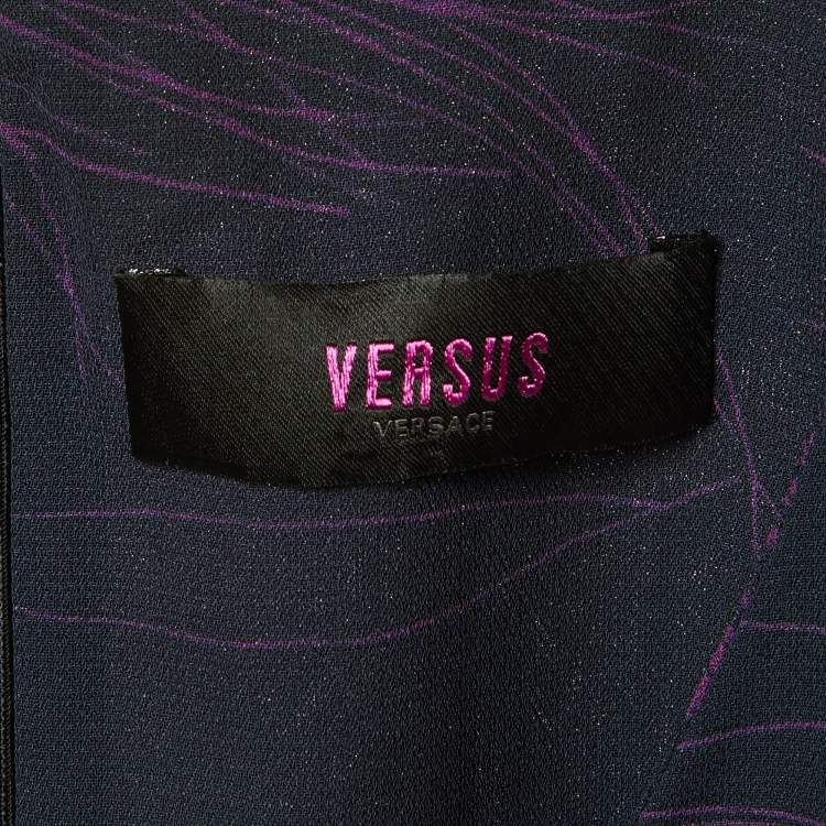 Pre Owned Versus Versace Navy Blue Crepe Sleeveless Dress M