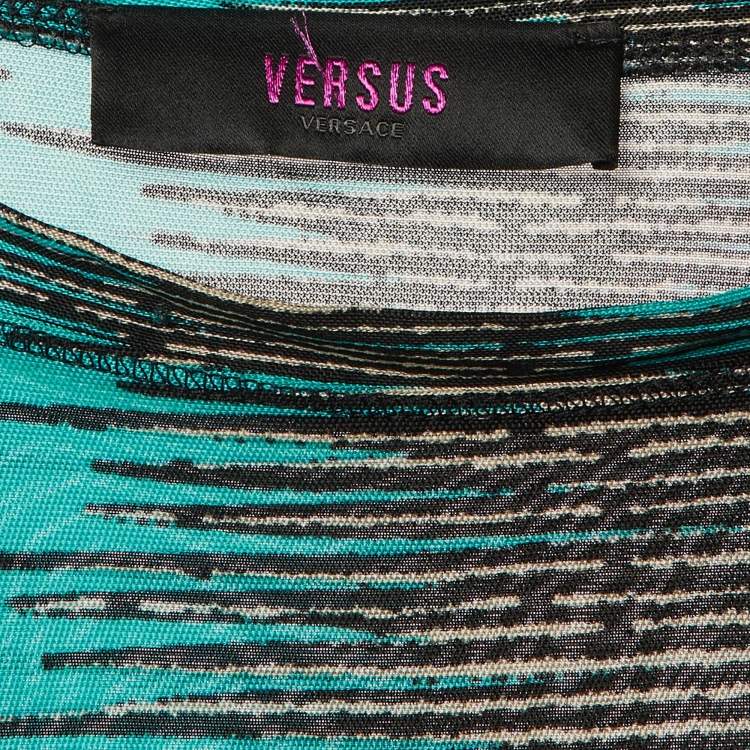 Pre Owned Versus Versace Blue /Black Printed Jersey Top M