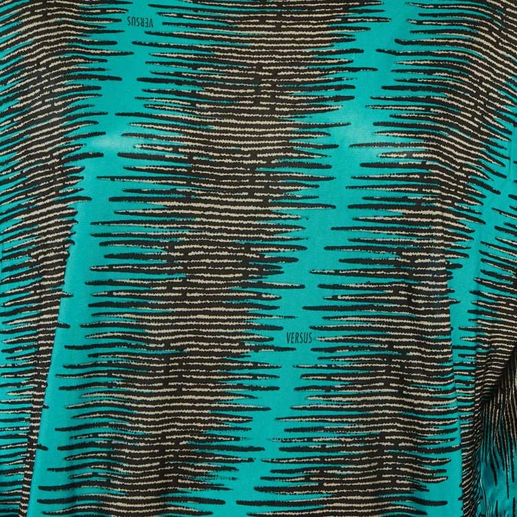 Pre Owned Versus Versace Blue /Black Printed Jersey Top M