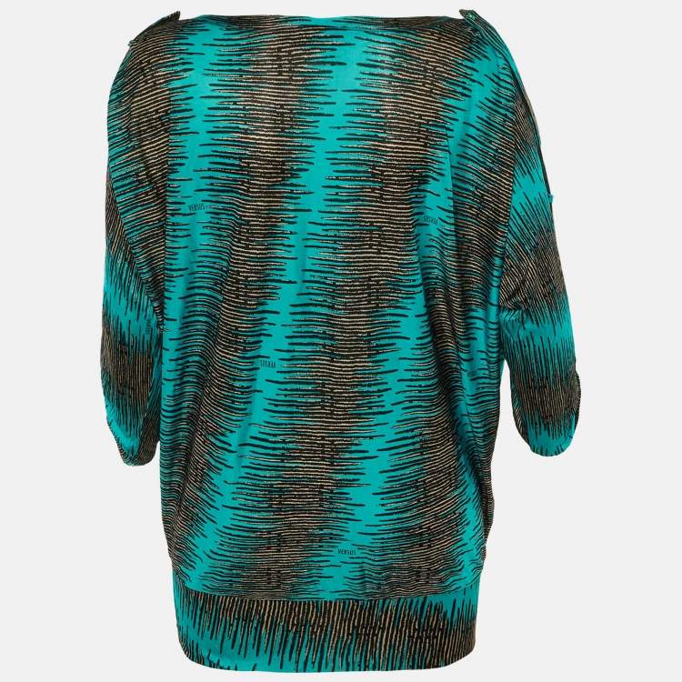 Pre Owned Versus Versace Blue /Black Printed Jersey Top M