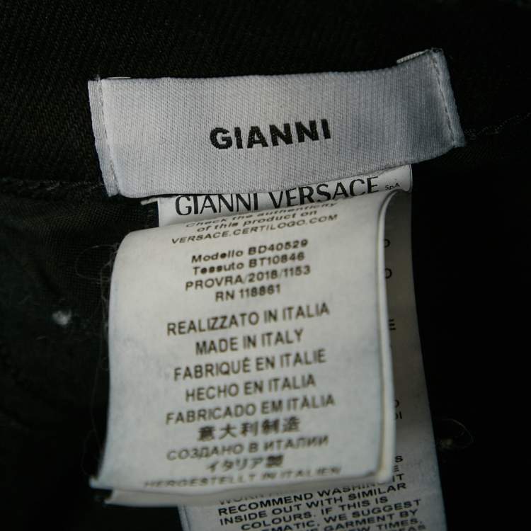 Pre Owned Versus Versace Black Denim Metal Detail Rip Jeans S/Waist 26"