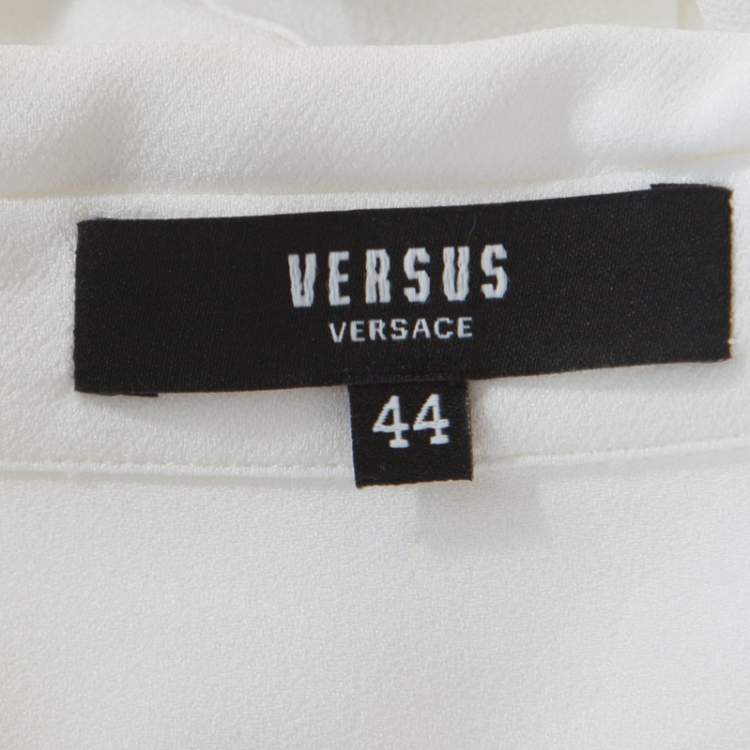 Pre Owned Versus Versace White Crepe Medusa Button Detail Long Sleeve Blouse M
