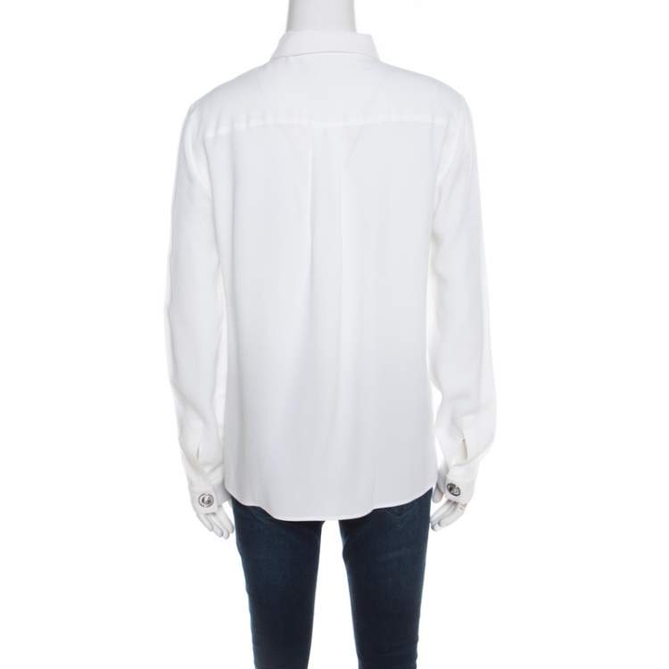 Pre Owned Versus Versace White Crepe Medusa Button Detail Long Sleeve Blouse M