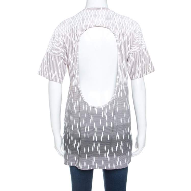 Pre Owned Versus Versace Pale Pink Printed Cut Out Back Detail T-Shirt L