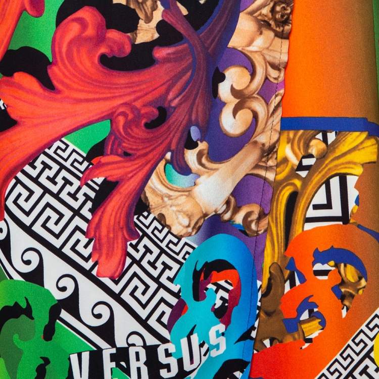 Pre Owned Versus Versace Rainbow Baroque Print Crepe Sleeveless Short Dress M