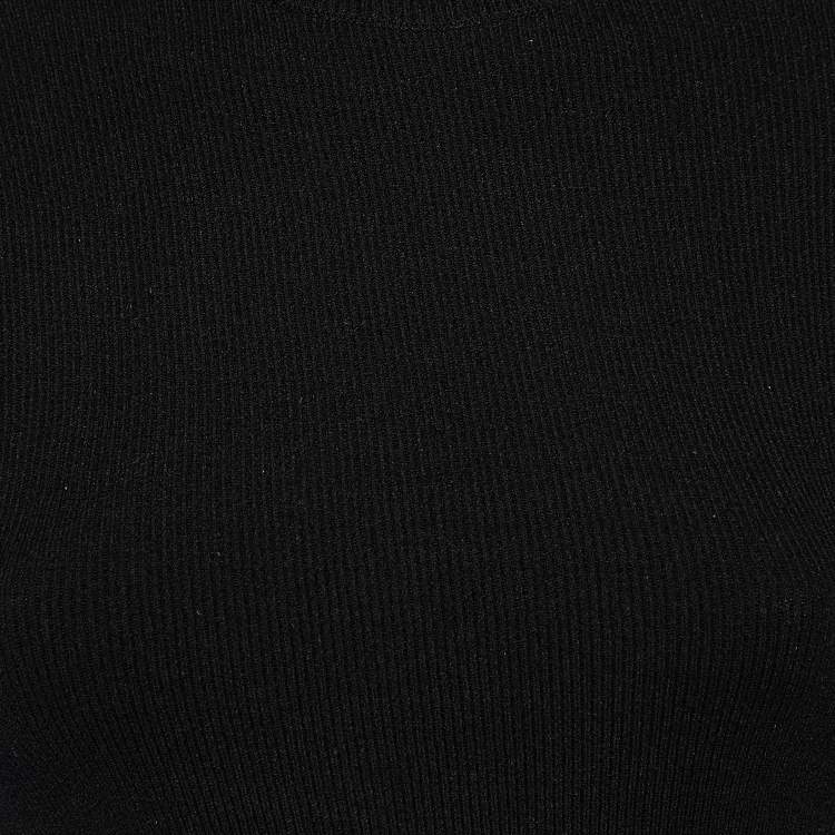 Pre Owned Versus Versace Black Rib Knit Logo Band Detail High Neck Bodycon Dress M