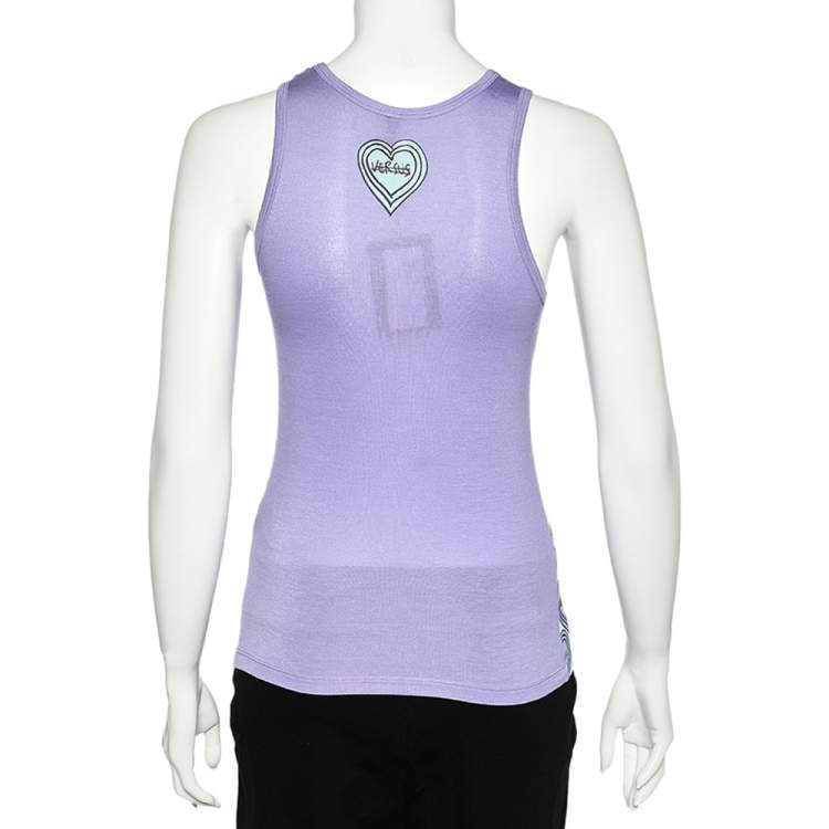 Pre Owned Versus Versace Purple & Green Heart Printed Knit Tank Top S