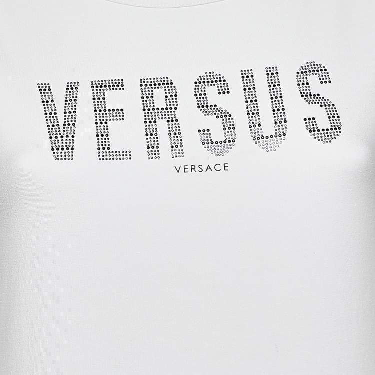 Pre Owned Versus Versace White Logo Embellished Cotton Knit T-Shirt M