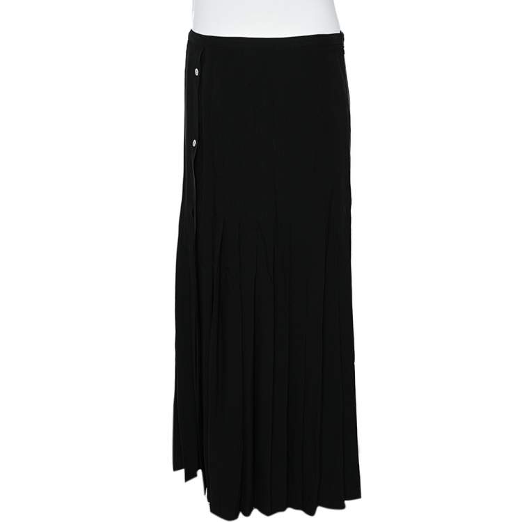 Pre Owned Versus Versace Black Crepe Pleated Maxi Skirt M
