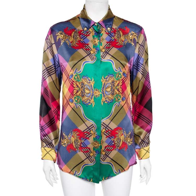 Pre Owned Versus Versace Multicolored Printed Silk Button Front Shirt S
