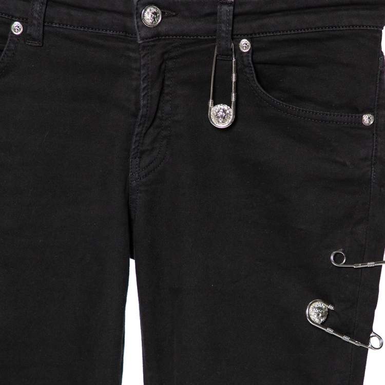 Pre Owned Versus Versace Black Denim Lion Head Pin Detail Skinny Jeans XS