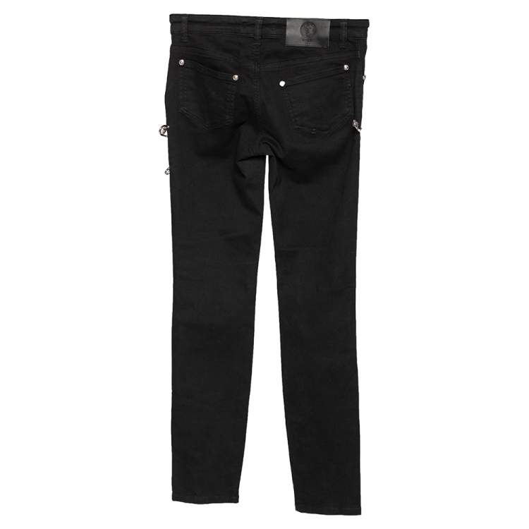 Pre Owned Versus Versace Black Denim Lion Head Pin Detail Skinny Jeans XS