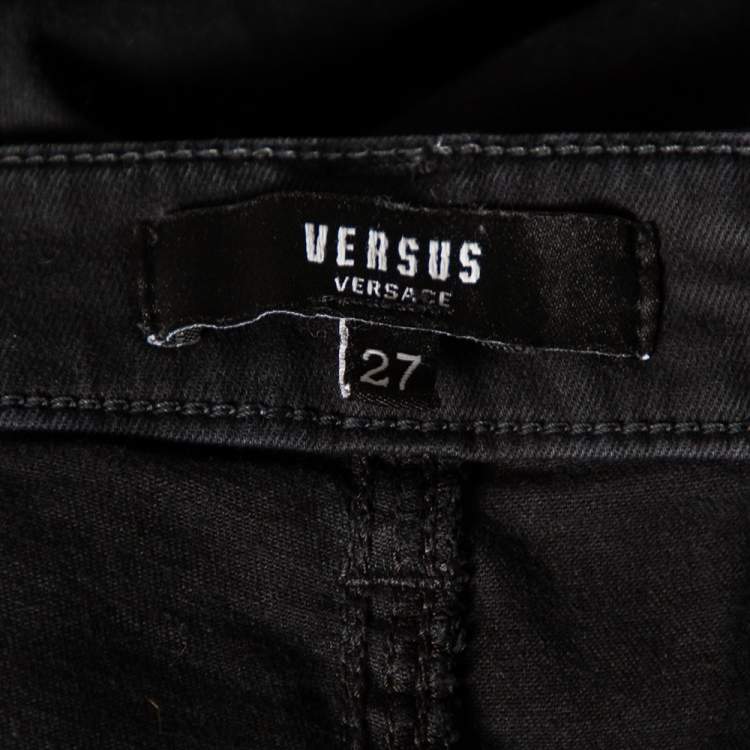 Pre Owned Versus Versace Black Denim Lion Head Pin Detail Skinny Jeans XS