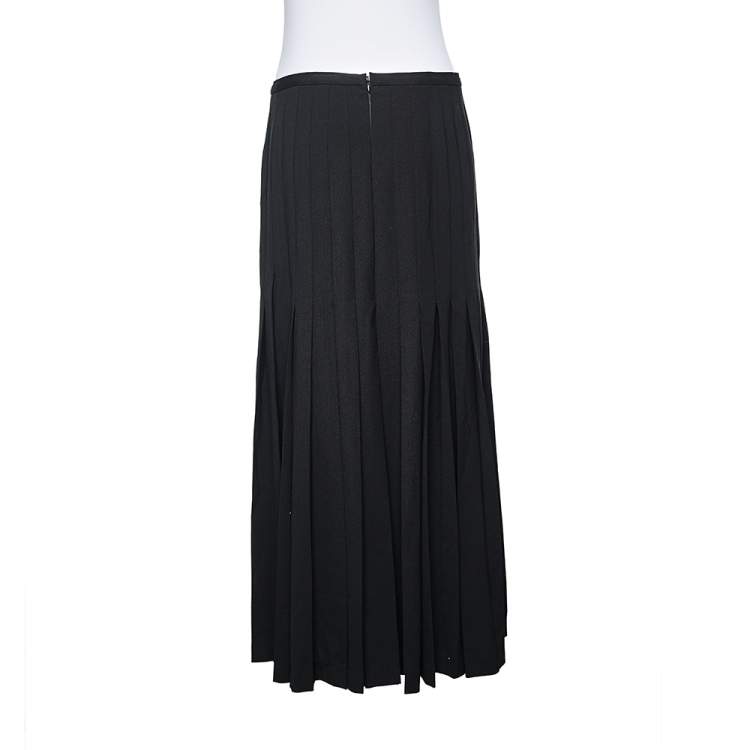 Pre Owned Versus Versace Black Crepe Button Detail Pleated Maxi Skirt M