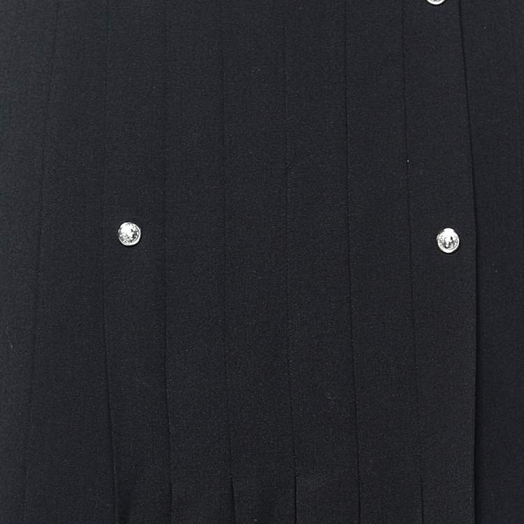 Pre Owned Versus Versace Black Crepe Button Detail Pleated Maxi Skirt M