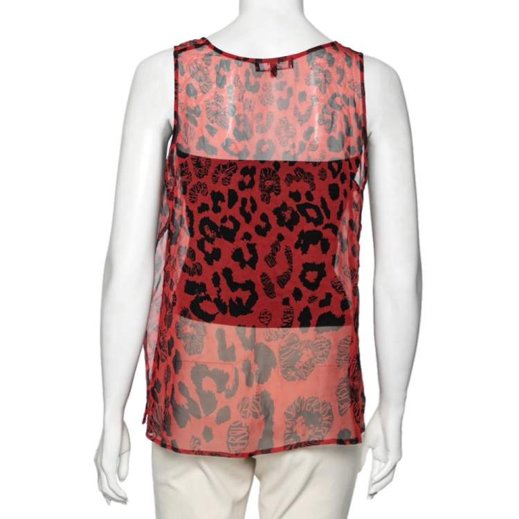 Pre Owned Versus Versace Red Printed Silk Sleeveless Top S