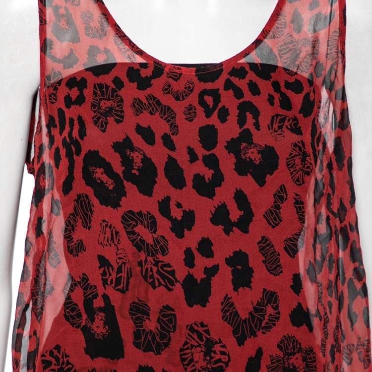 Pre Owned Versus Versace Red Printed Silk Sleeveless Top S