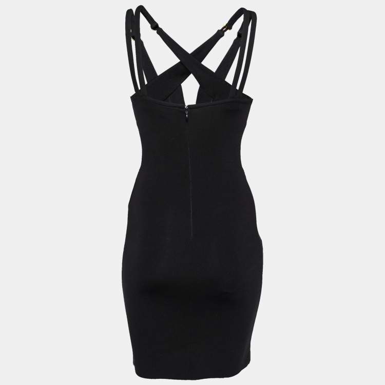Pre Owned Versus Versace Black Stretch Knit Cross Back Detail Short Dress S