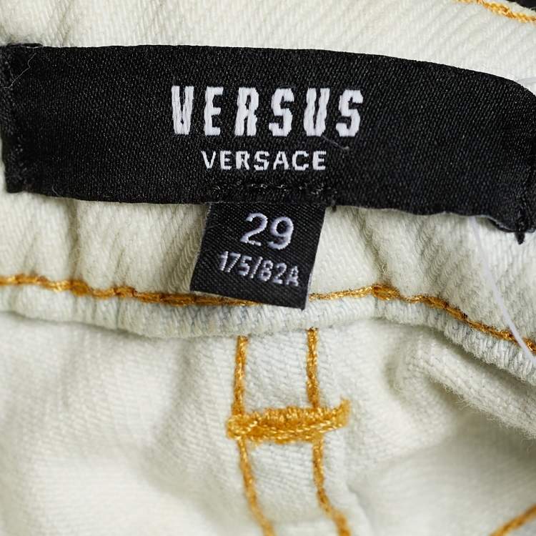 Pre Owned Versus Versace Cream Denim Distressed Jeans M