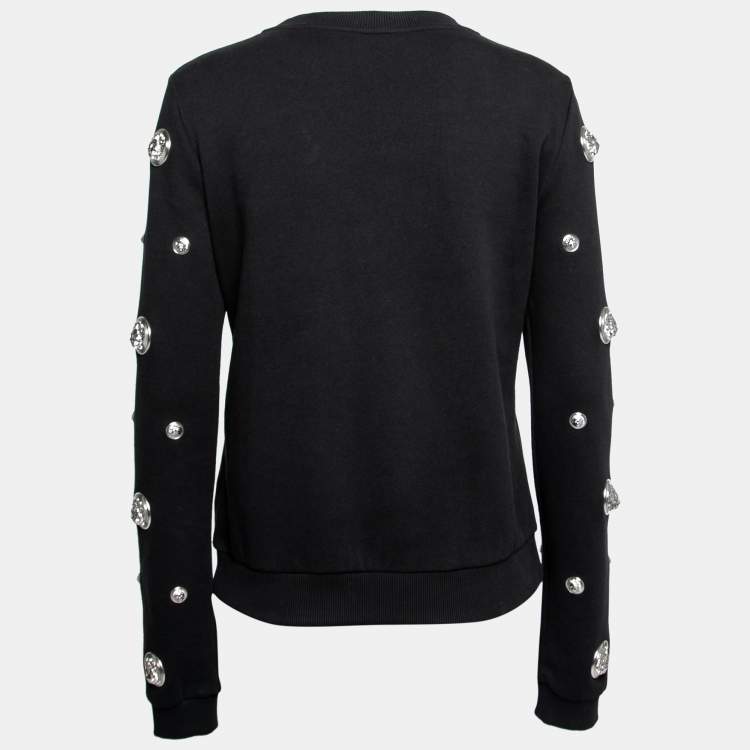 Pre Owned Versus Versace Black All Over Embellished Cotton Crewneck Sweatshirt L