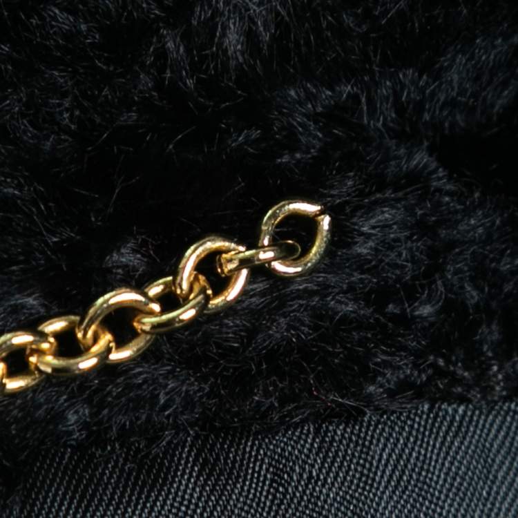 Pre Owned Versus Versace Vintage Black Rhinestone-Embellished Faux Fur Coat S