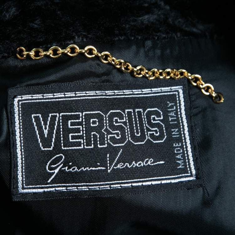 Pre Owned Versus Versace Vintage Black Rhinestone-Embellished Faux Fur Coat S