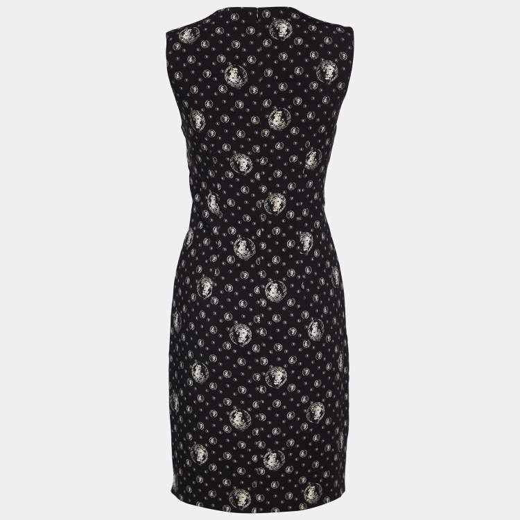 Pre Owned Versus Versace Black Lion Head Printed Chiffon Sleeveless Shift Dress M