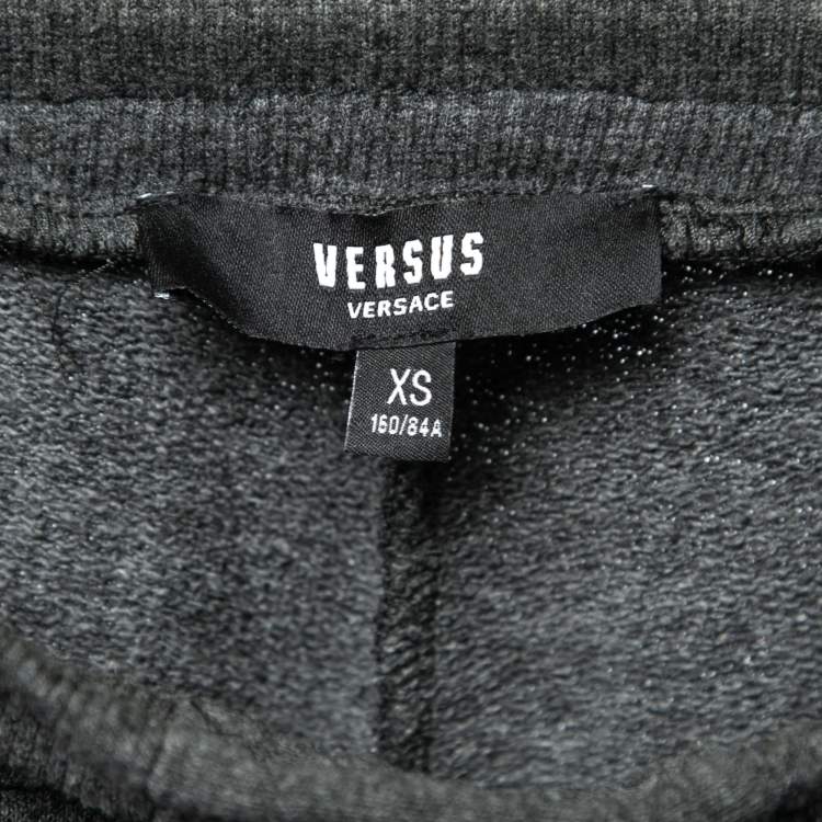 Pre Owned Versus Versace Grey Cotton Zip Detail Logo Tape Trimmed Joggers XS