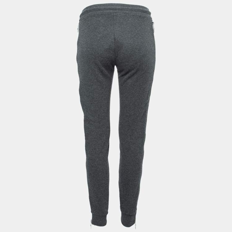 Pre Owned Versus Versace Grey Cotton Zip Detail Logo Tape Trimmed Joggers XS