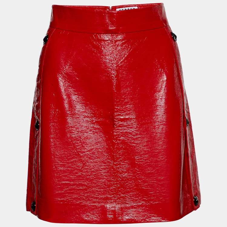 Pre Owned Versus Versace Red Faux Leather Mini Skirt S