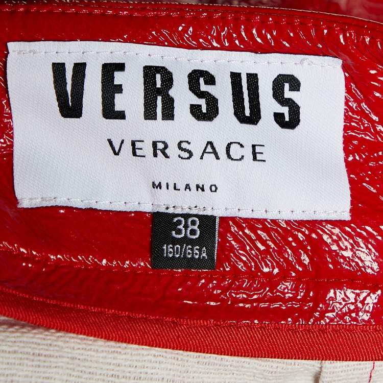 Pre Owned Versus Versace Red Faux Leather Mini Skirt S