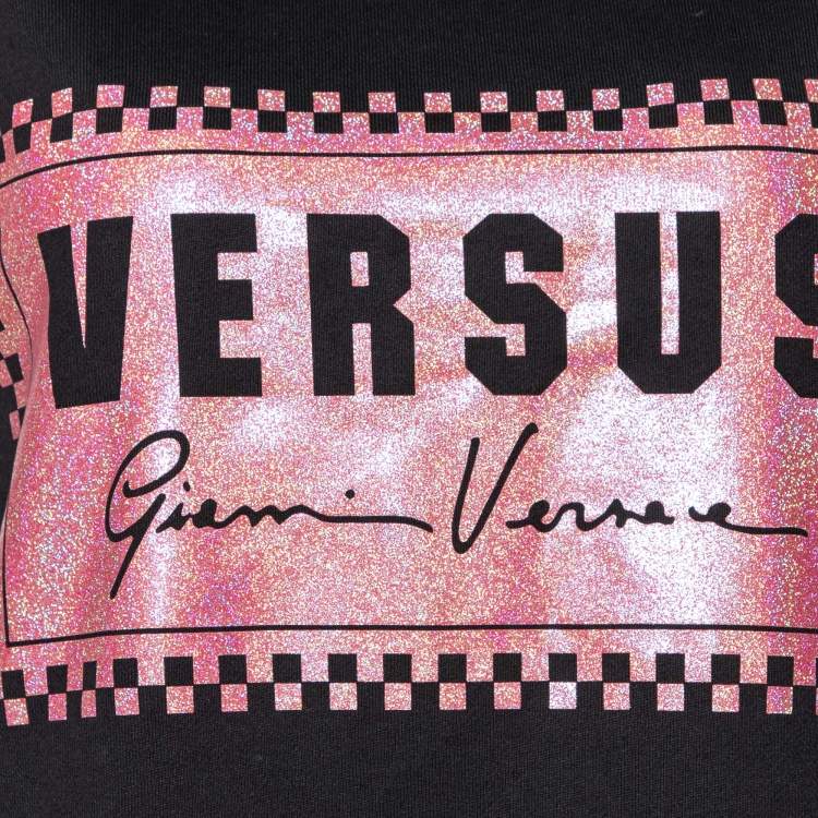 Pre Owned Versus Versace Black Knit Metallic Logo Detail Midi Dress XS