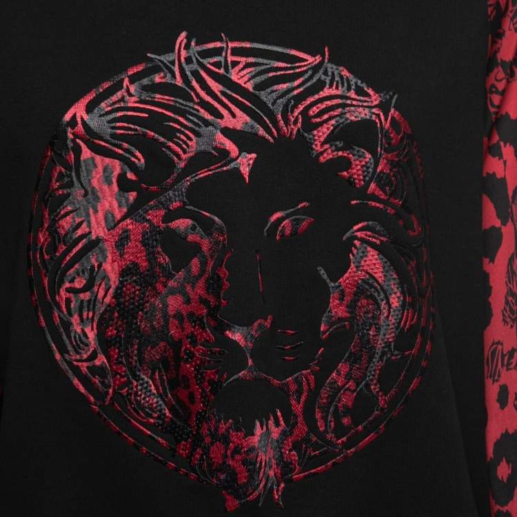 Pre Owned Versus Versace Black Knit Animal Motif Embroidered Jumper M