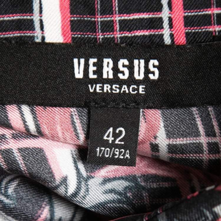 Pre Owned Versus Versace Pink & Grey Printed Silk Button Front Shirt M