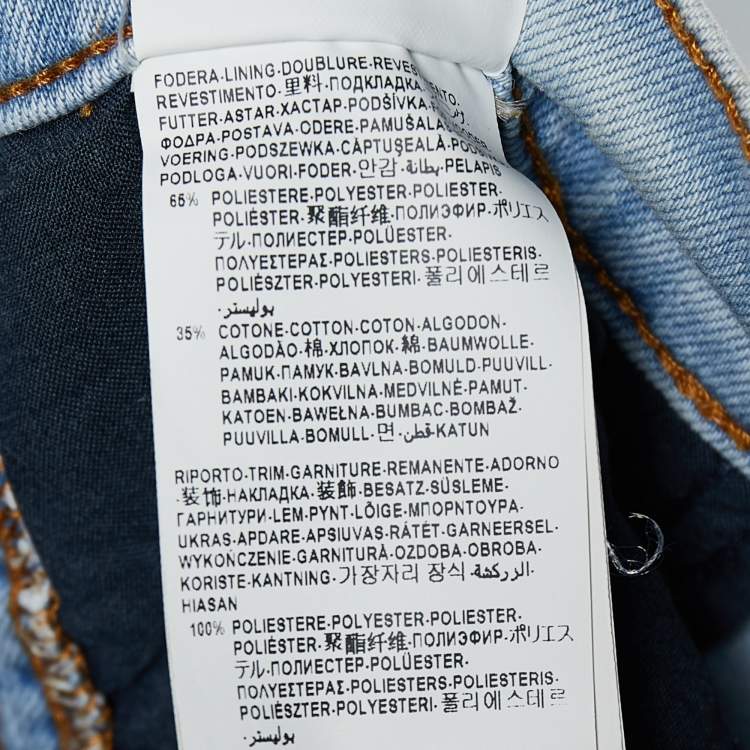 Pre Owned Versus Versace Blue Denim Logo Printed Side Strip Detail Slim Fit Jeans S Waist 28"
