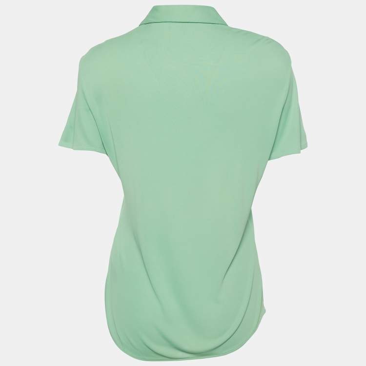 Pre Owned Versus Versace Green Jersey Knit Button Front Shirt M