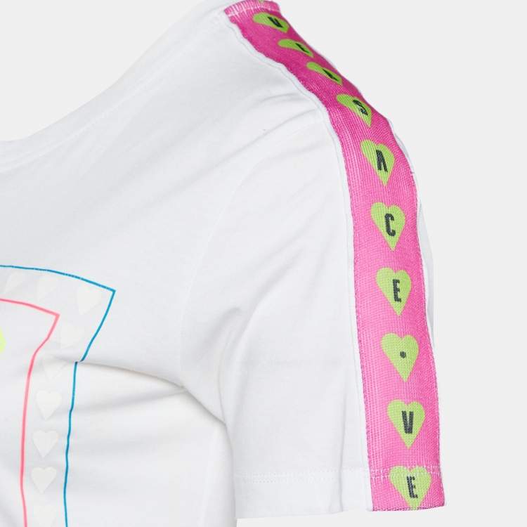 Pre Owned Versus Versace White Contrast Logo Tape Detail Cotton Knit T-Shirt S