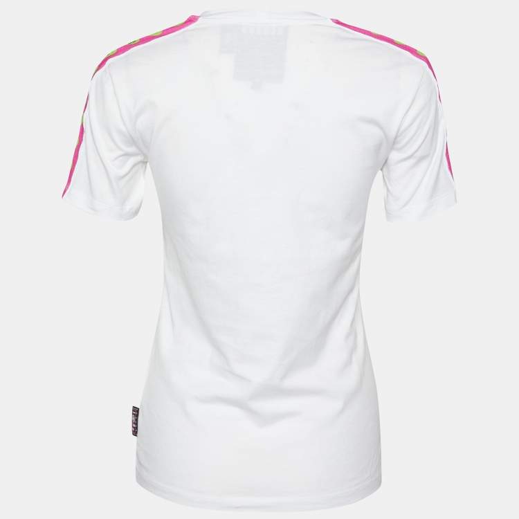 Pre Owned Versus Versace White Contrast Logo Tape Detail Cotton Knit T-Shirt S