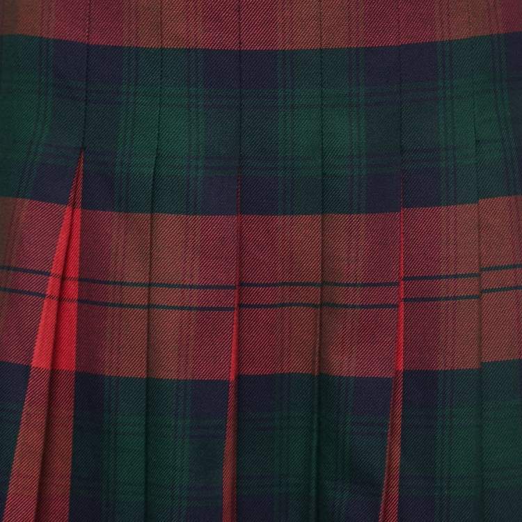Pre Owned Versus Versace Red Plaid Cotton Asymmetrical Pleated Mini Skirt M