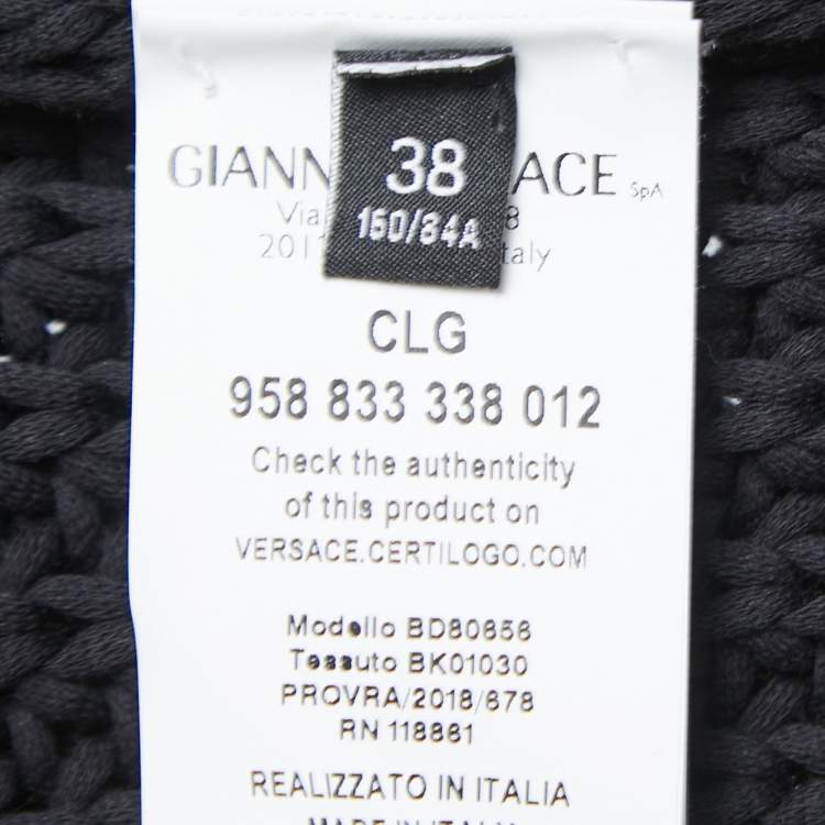 Pre Owned Versus Versace Black Rib Knit Logo Charm Detail Sweater S