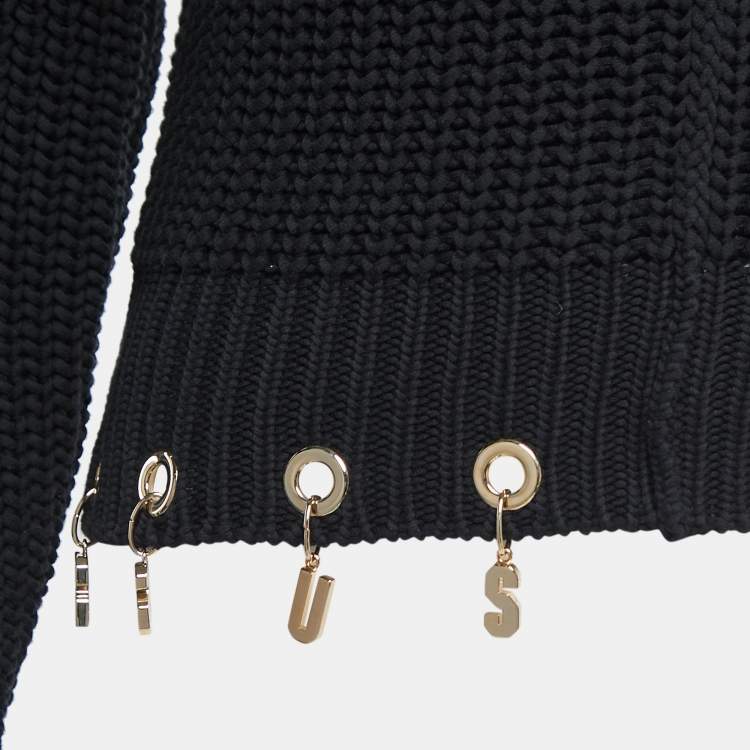 Pre Owned Versus Versace Black Rib Knit Logo Charm Detail Sweater S