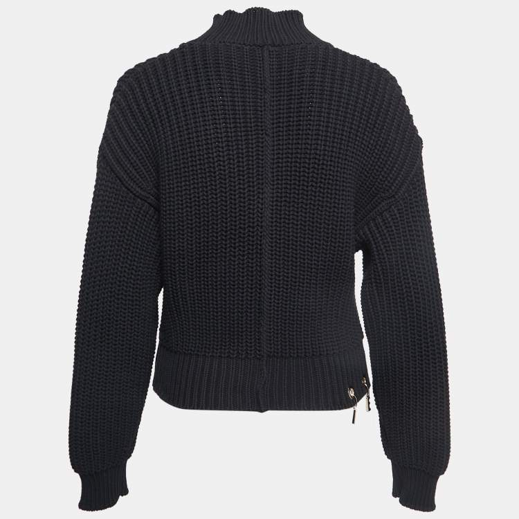 Pre Owned Versus Versace Black Rib Knit Logo Charm Detail Sweater S