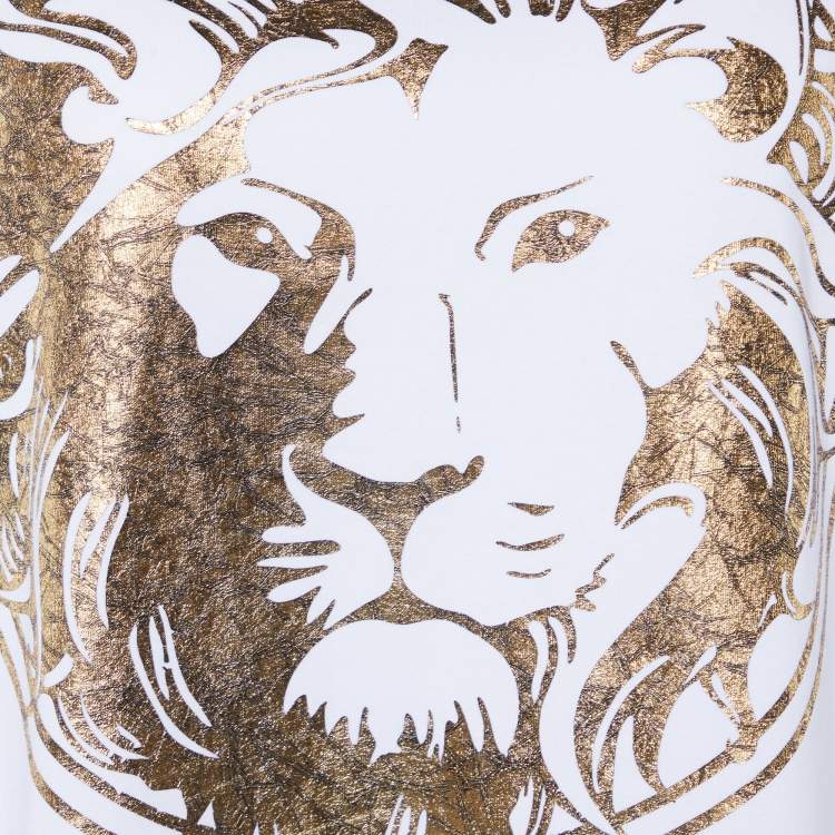 Pre Owned Versus Versace White Lion Head Printed Cotton Knit T-Shirt XL