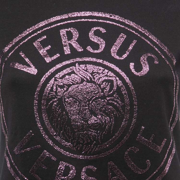 مملوكة مسبقًا Versus Versace Black Contrast Logo Detail Cotton Crew Neck Half Sleeve T-Shirt S