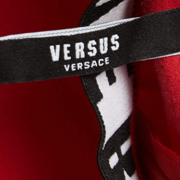 Pre Owned Versus Versace Red Cotton Logo Detailed High Neck T-Shirt XS