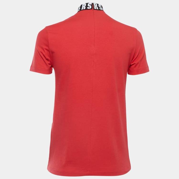 Pre Owned Versus Versace Red Cotton Logo Detailed High Neck T-Shirt XS