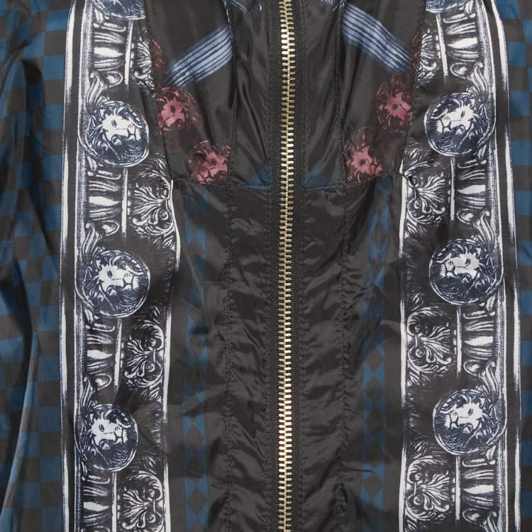 Pre Owned Versus Versace Black All-Over Print Synthetic Zip Front Jacket XL