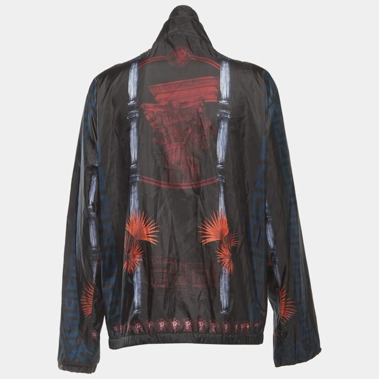 Pre Owned Versus Versace Black All-Over Print Synthetic Zip Front Jacket XL
