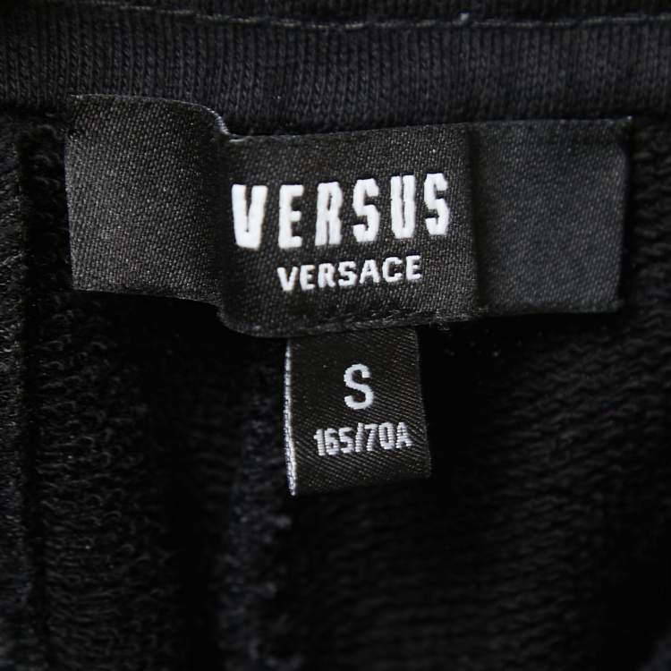 Pre Owned Versus Versace Black Logo Print Cotton Side Zip Detailed Joggers S